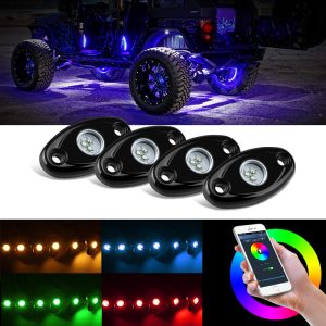Flush RGB LED Rock Lights Multicolor Neon App Remote Control 4 & 8 Pods